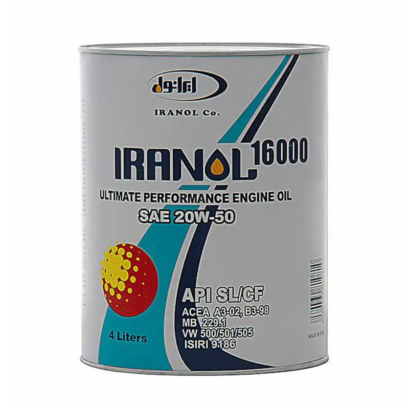 روغن موتور ایرانول 16000 کد 20W-50 SL/CF چهار لیتری