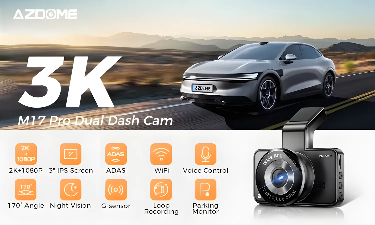 دوربین آزدوم m17 pro قابلیت ضبط ویدیو با کیفیت بسیار بالا (تا رزولوشن 3200×1800 پیکسل) را دارد. این رزولوشن بالا موجب میشود تصاویر ضبطشده دارای جزئیات فراوان و وضوح بسیار بالایی باشند. همچنین با امکان ضبط همزمان از دو کانال (جلو و عقب)، حفاظت تصویری کاملی فراهم میشود.