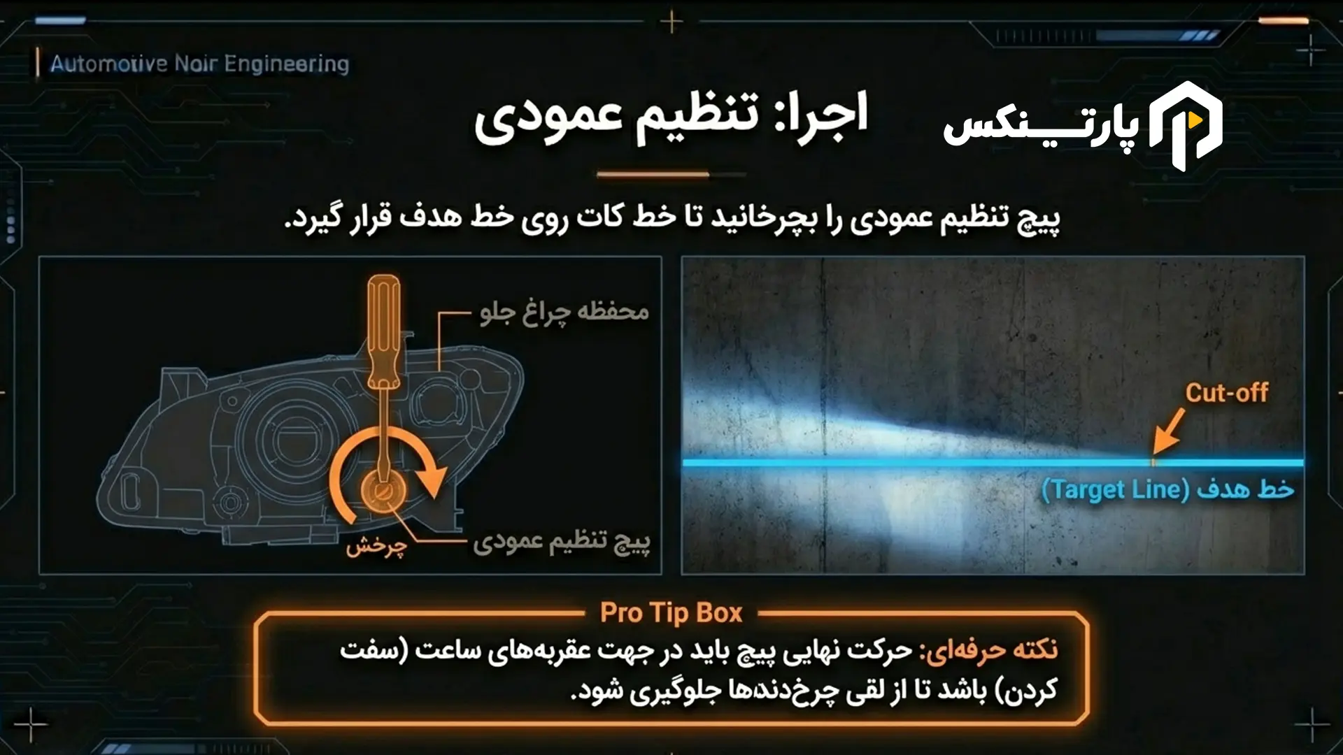 تنظیم عمودی (بالا بردن نور چراغ جلو)